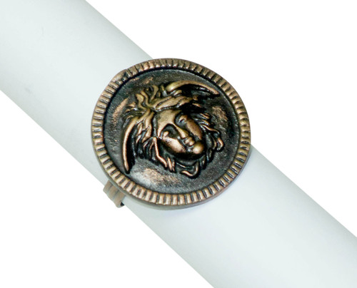 Designer Napkin Ring - Metal Alloy, 2 Inch Diameter, Antique Brass Finish | Embossed Design, Durable, Re-Usable, Elegant
