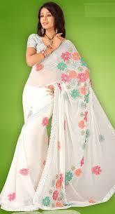 Sarees - Georgette, 5.5 Meters x 1.1 Meters, White | Elegant Design, Floral Embroidery, Comfortable Wear, Soft & Versatile Style