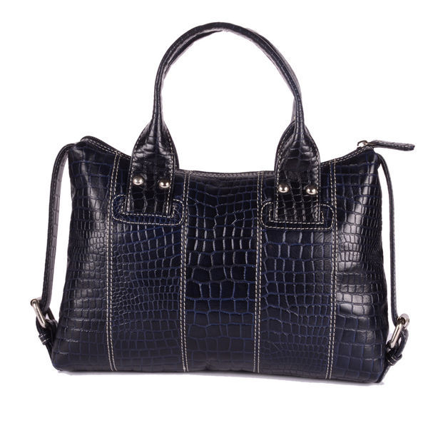 Navy Blue Leather Handbags - Leather, 31.5x21 cm, Navy Blue, 2 Main Compartments, Zipper Partition, Multiple Pockets