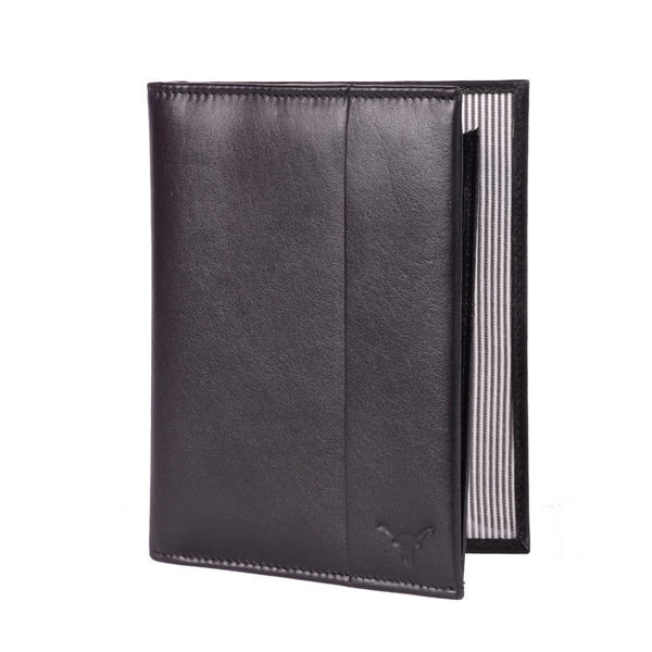 Black Leather Travel Wallet - Leather, 22.5x14cms, Black | Slim Design, Organized Storage, Unisex, Travel Essential