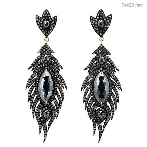 Black Spinel Diamond Gold Earrings