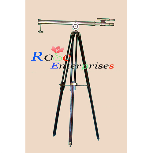 Leatherette Brass Double Barrel Telescope With Tripod Stand