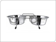 Double Dinner W/Wire Frame - Stainless Steel, 12x8x4 Inches, Silver | Durable, Easy Cleaning, Space Saving, Elevated Stable Double Bowls