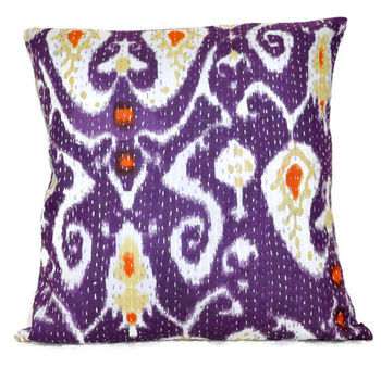 Cotton Purple Kantha Pillow