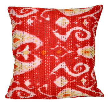 Red Decorative Kantha Cushion Cover