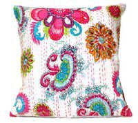 White Kantha Pillow