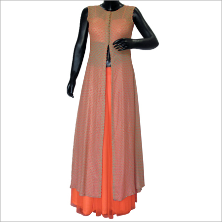 Designer Ladies Dress - Soft Silk, Maxi, Orange | Elegant Style, Sophisticated Look, Skin-friendly Fabric, Smooth Stitching, Shrink Resistant, Relaxed Fit, 2-piece