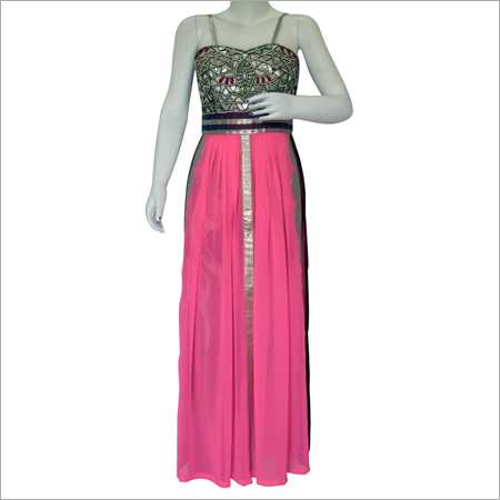 Fashionable Ladies Dress - Chiffon Maxi Pink, Strapless Neckline | Elegant Design, Skin-Friendly, Shrink Resistant, Sequins Embellishment