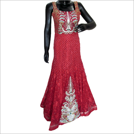 Embroidered One Piece Dress - Net, S-XL, Red, Zipper | Hand-Stitched Embroidery, Elegant Maxi Design, Comfortable Fit