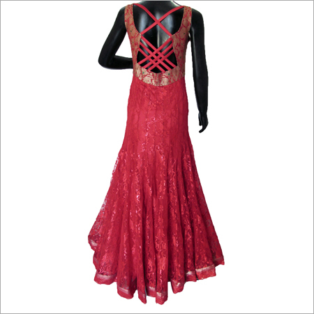 Designer One Piece Dress - Lace, Floor Length, Red, S-XL | Elegant Design, Perfect Fit, Skin Friendly, Mesmerizing Look, Easy Wash