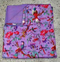 Indian Cotton Sari Kantha Quilt in Purple