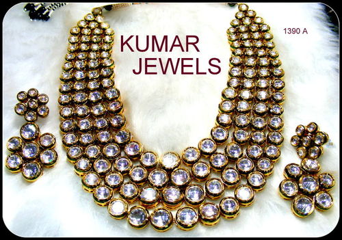 Wedding Kundan Necklace - Gold-Plated Kundan, Multi-Strand, Hook Closure | Elegant Design, Enamel Work, Matching Earrings