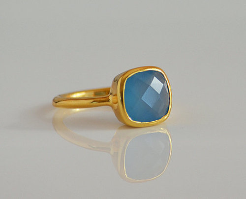 925 Sterling Silver Blue Chalcedony Gemstone Ring