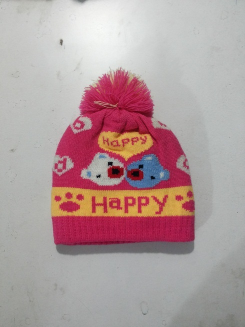 Baby Cap - Woolen Material, Red & Yellow Colors | Fancy & Stylish Printed Design for Kids