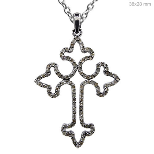 Pave Diamond Cross Silver Pendant