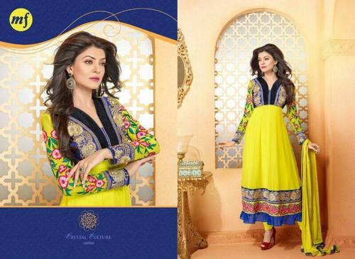 Yellow Anarkali Suits - Silk, Semi-stitched, Custom Size | Elegant Embroidery, Comfortable Fit, Party Wear