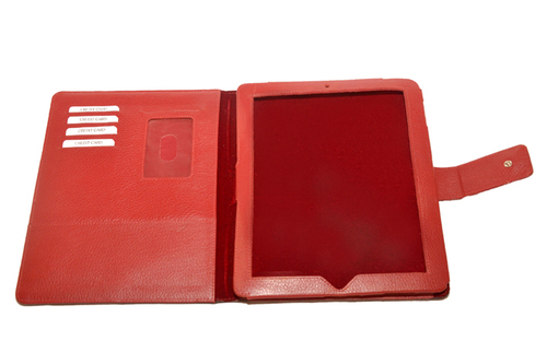 Leather iPad Cover - Genuine Leather, 10-12" Red and Black, Magnetic Closure, Card Slots