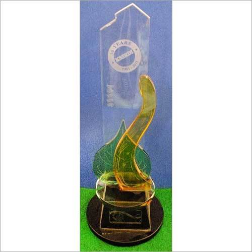 Crystal Trophy - Crystal Acrylic 375x65x12 mm, Yellow | Award Recognition, Elegant Presentation, Customizable