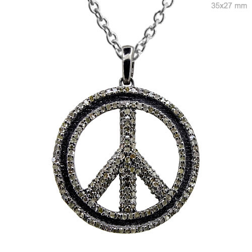 Pave Diamond PEACE Silver Pendant