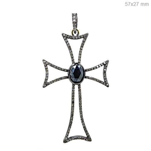 Pave Diamond Black Spinel Silver Pendant