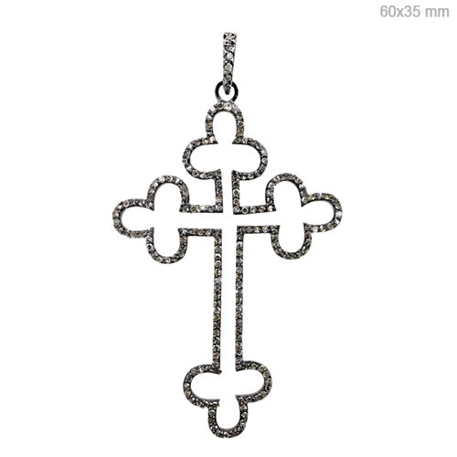 Pave Diamond Silver Cross Pendant