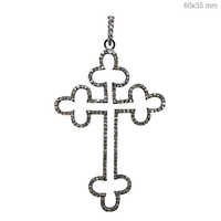 Pave Diamond Silver Cross Pendant