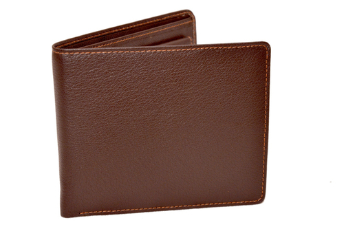 Leather Gents Wallet - Genuine Leather, 4x3x1 Inches, Brown | Snap Button Closure, 6-8 Card Slots, Compact Design