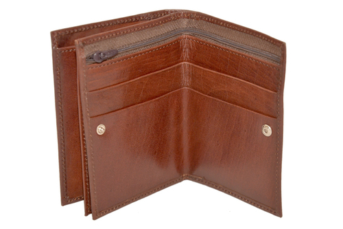 LEATHER GENTS WALLET - Genuine Leather, 4x3x1 inches, Brown | Classic Style, 6-8 Compartments, Durable Design, Secure Snap Closure