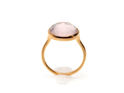 925 sterling Silver Rose Quartz Gemstone Ring- vemeil gold