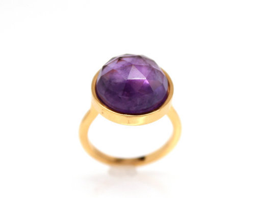925 sterling Silver Man-Made Amethyst Gemstone Ring- vemeil gold