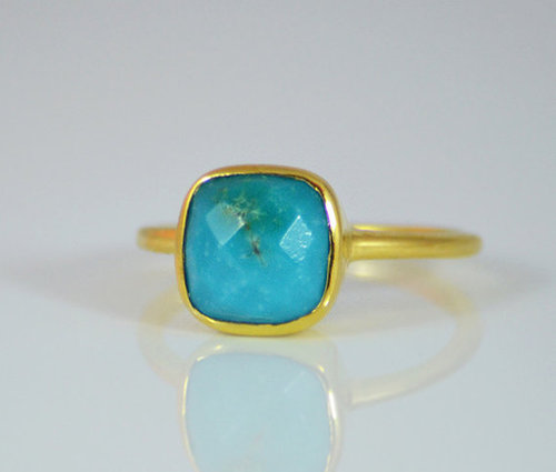 925 sterling Silver Man-Made Turquoise Gemstone Ring- vemeil gold