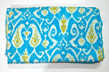 Ikat Kantha Quilt in Turquoise
