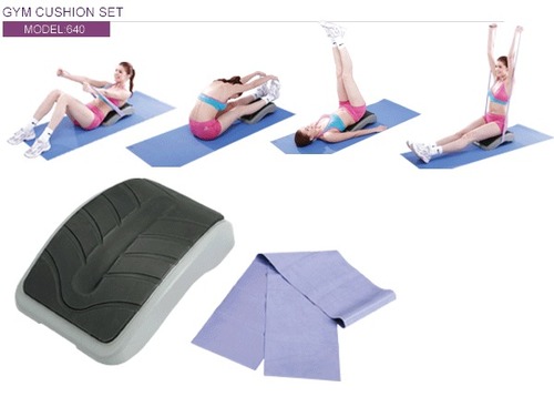 GYM CUSHION SET - Latex Foam, 44.5x32 cm, Gray, Resistance Band 0.5mmx15x120cm | Back Support, Core Strengthening, Improved Posture