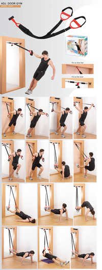 Adj. Door Gym - Nylon & Steel, 24 Pcs, Black | Full Body Workout, Door Mounted, Portable Strength Training