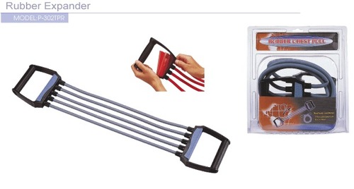 RUBBER EXPANER - Rubber, Plastic, Black, Variable Length | 5 Resistance Levels, Plastic Handle, Strength Training, Portable