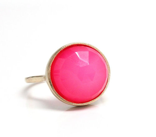 925 Sterling Silver Pink Chalcedony Gemstone Ring - Size 7-8, Vemeil Gold, Handmade, Bezel Setting
