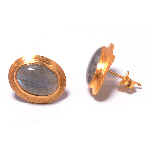 925 sterling Silver Bezel Set Labradorite Gemstone Stud Earring-Gold Vermeil