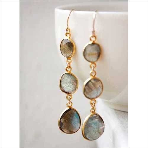 925 sterling Silver Bezel Set Labradorite Gemstone Tanglin Earring-Gold Vermeil