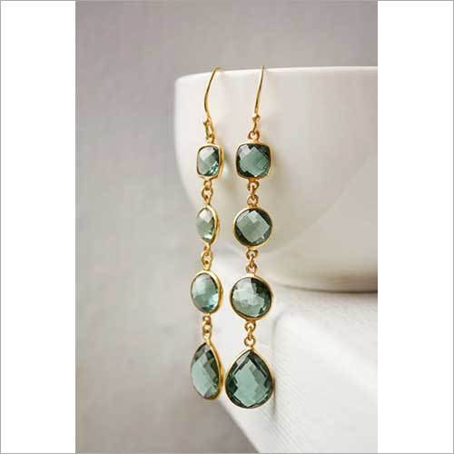 925 sterling Silver Bezel Set Hydro Green Turmaline Gemstone Earring-Gold Vermeil