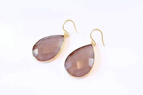 925 sterling Silver Bezel Set Gray Chalcedony Gemstone Tanglin Earring-Gold Vermeil