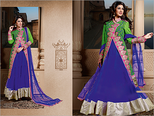 Blue And Green Fashionable Anarkali Suits