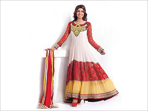 White And Red Fashion Anarkali Suits