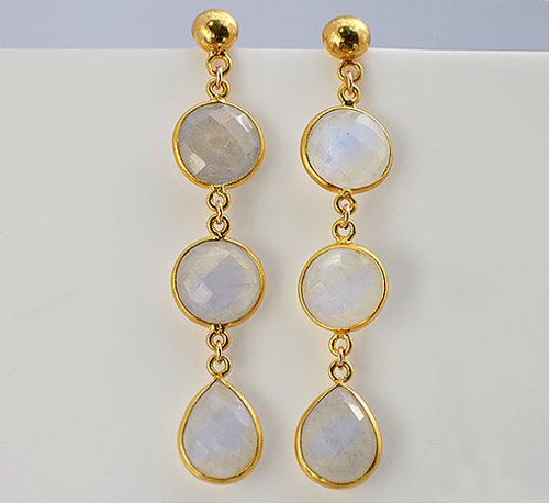 925 sterling Silver Bezel Rainbow Moonstone Gemstone Earring-Gold Vermeil