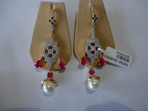 Vatika Different Style Cubic Zircon Earrings with Ruby and Pearl