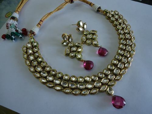 Vatika High Finished Rajwadi Kundan Meena Necklace Set