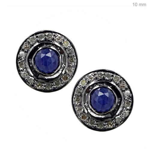 Diamond Gold Blue Sapphire Earrings