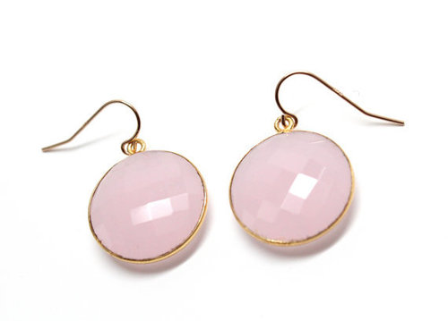 925 sterling Silver Bezel Set Pink Chalcedony Gemstone Earring-Gold Vermeil