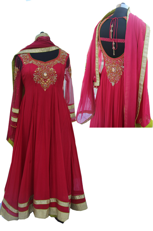 Embroidered Designer Anarkali Suit - Georgette, 54 Inch, Pink | Elegant Design, Soft Fabric, Shrink Resistant, Comfortable Fit