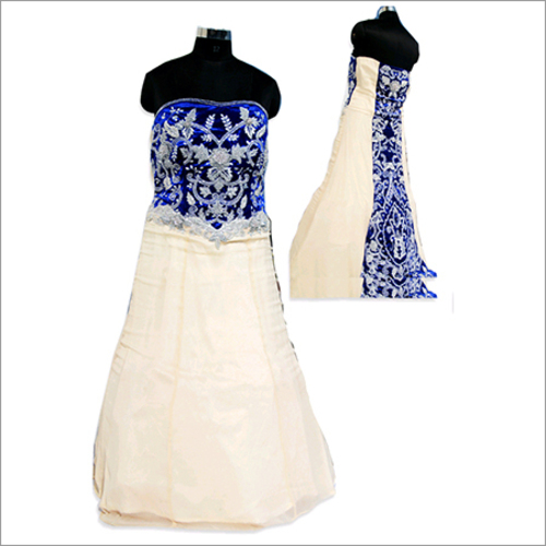 Wedding Gown - Velvet Silk, Off-White Blue, Strapless Floor-Length | Elegant Design, Perfect Fit, Embroidered, Durable, Ready to Wear