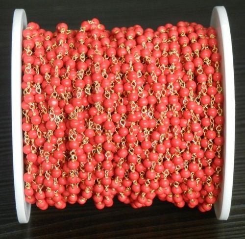 Gold Red Coral Beaded Chain